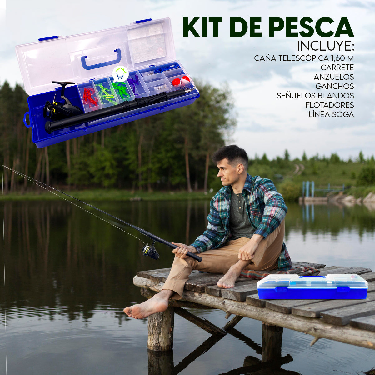 Kit Caña de Pescar Estuche Cenc02™ I Set Completo de Pesca para Aficionados y Expertos