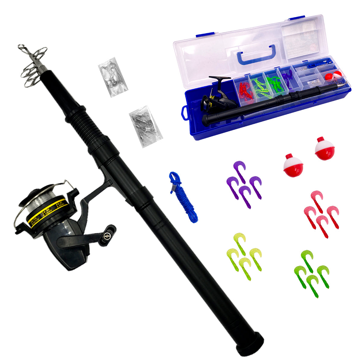 Kit Caña de Pescar Estuche Cenc02™ I Set Completo de Pesca para Aficionados y Expertos