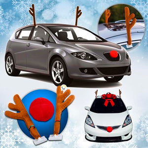 RenoCar™ I Cachitos y Nariz de Reno Navideño para Carro