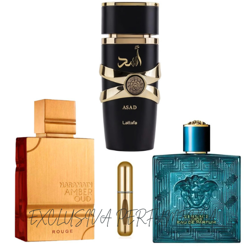 EliteScent™ I Set de Perfumes Al Haramain Amber + Asad + Eros + Perfumero